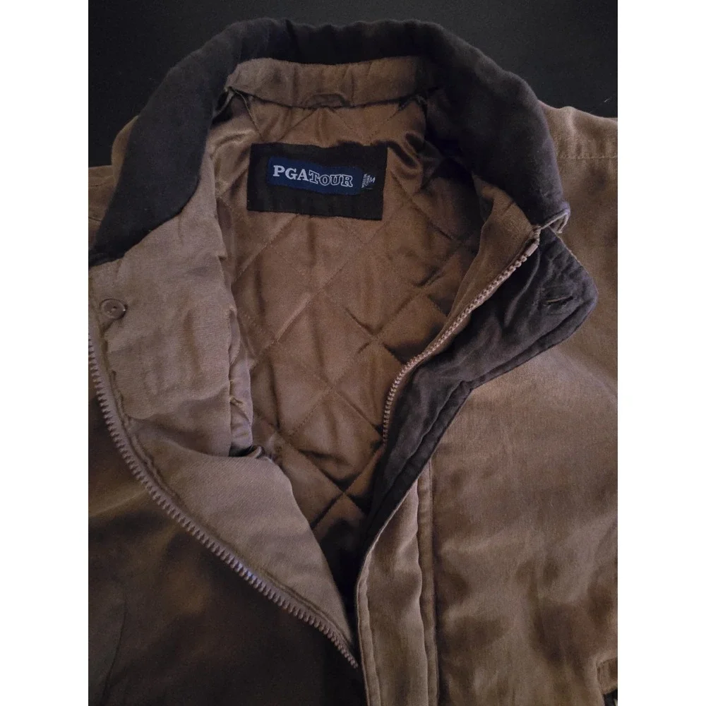 PGA Tour Jacket Mens Medium Brown Zip Up Logo Golfing‎ Outdoors